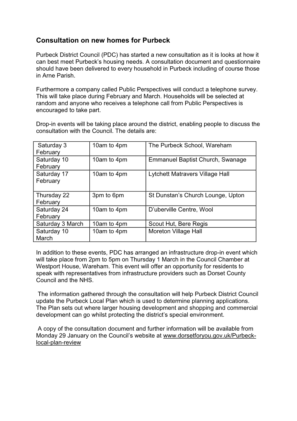 Consultation on New Homes for Purbeck