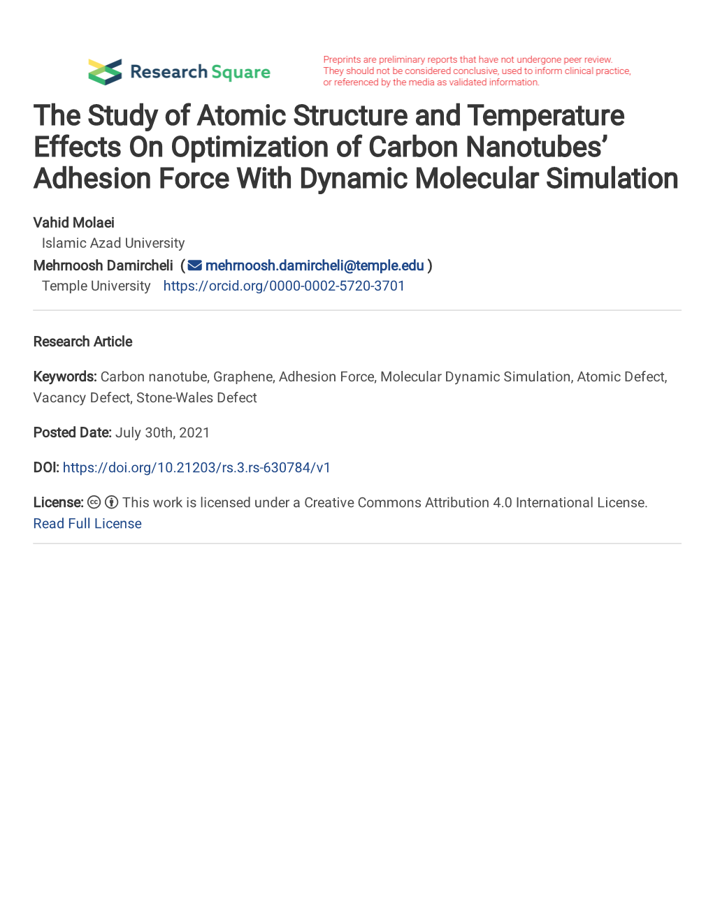 The Study of Atomic Structure and Temperature Effects on Optimization of Carbon Nanotubes’ Adhesion Force with Dynamic Molecular Simulation