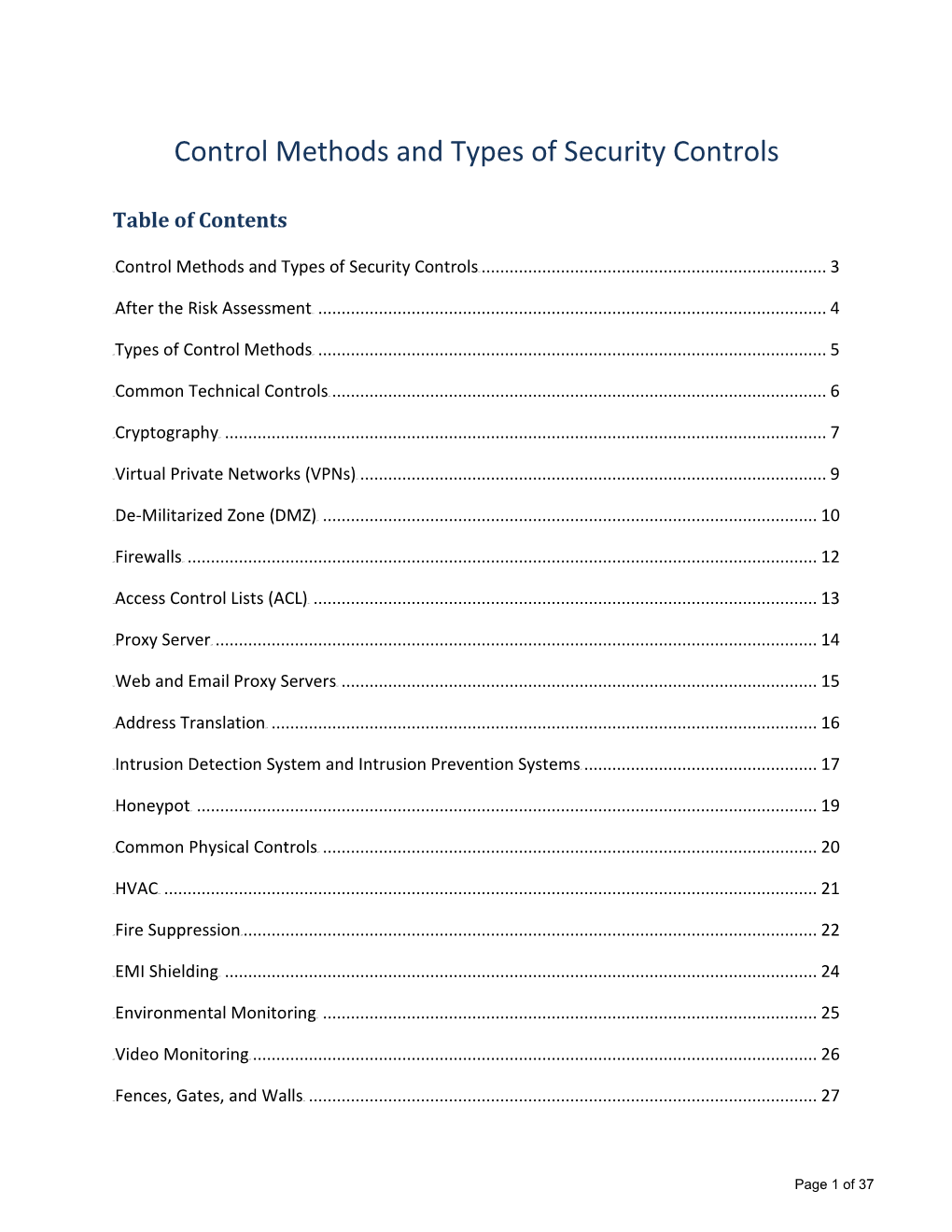 Control Methods and Types of Security Controls