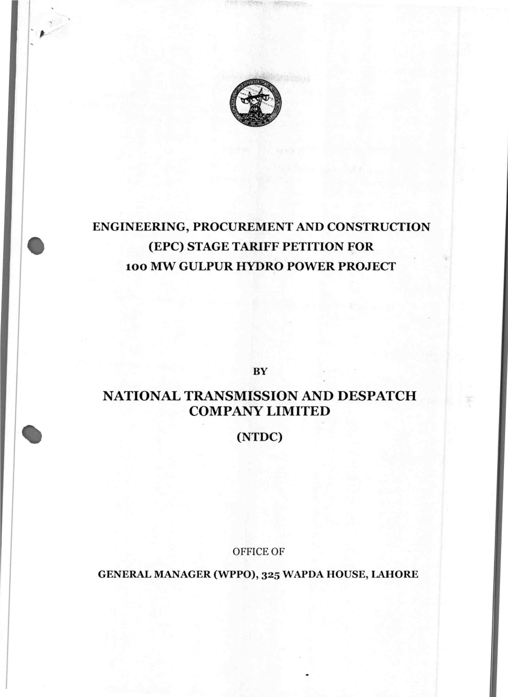 EPC) STAGE TARIFF PETITION for Wo MW GULPUR HYDRO POWER PROJECT