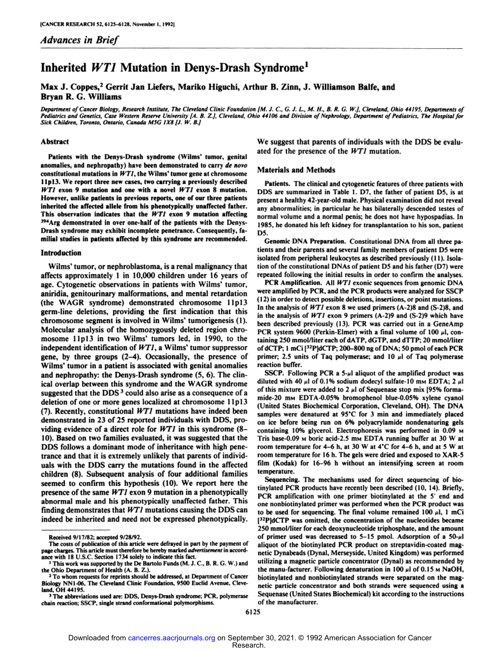 Inherited WTJ Mutation in Denys-Drash Syndrome'