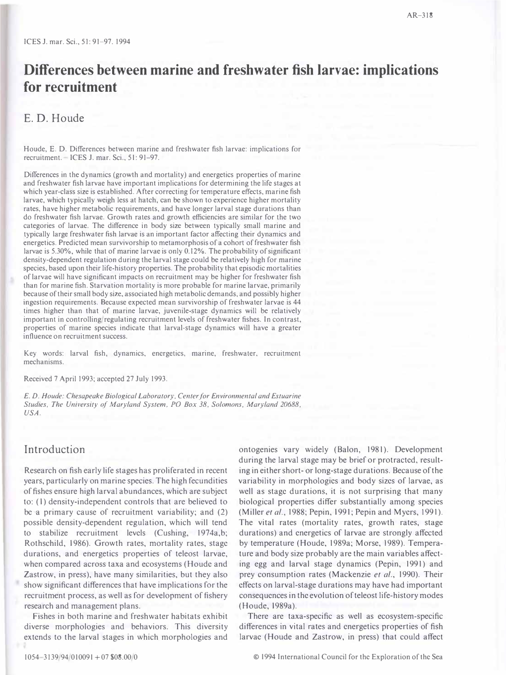 Differences Between Marine and Freshwater Fish Larvae: Implications for Recruitment