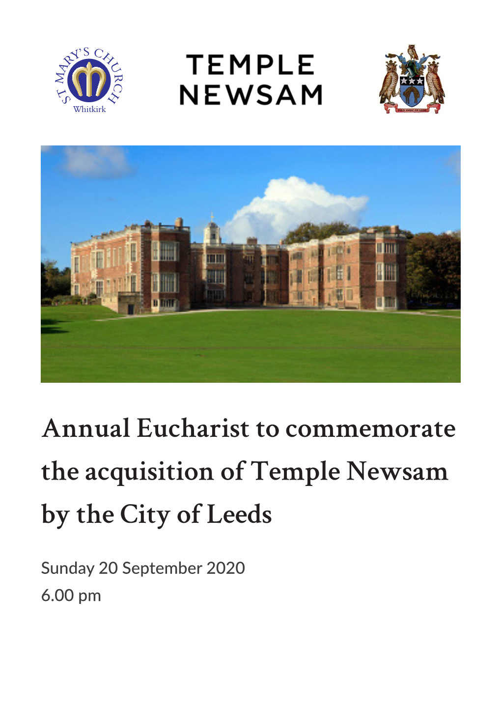 Annual Eucharist to Commemorate the Acquisition of Temple Newsam by the City of Leeds