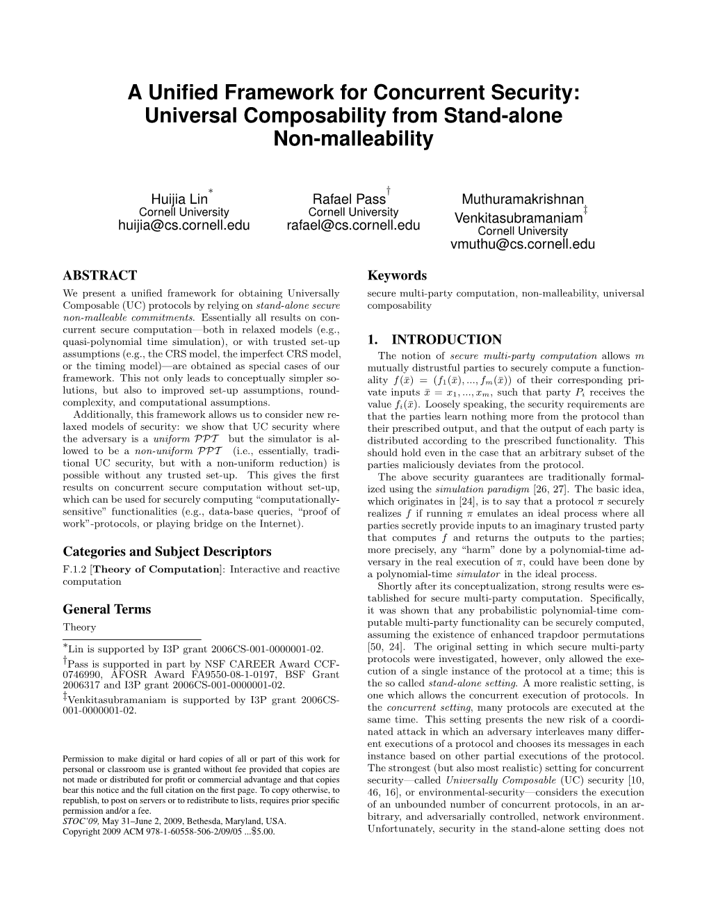 A Unified Framework for Concurrent Security: Universal Composability