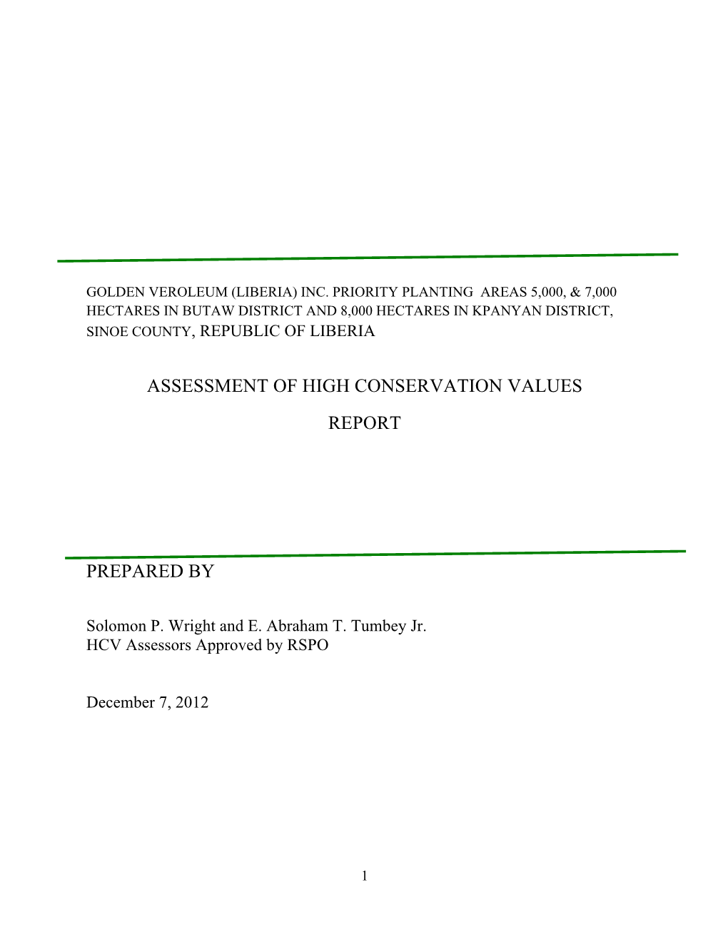 Assessment of High Conservation Values Report