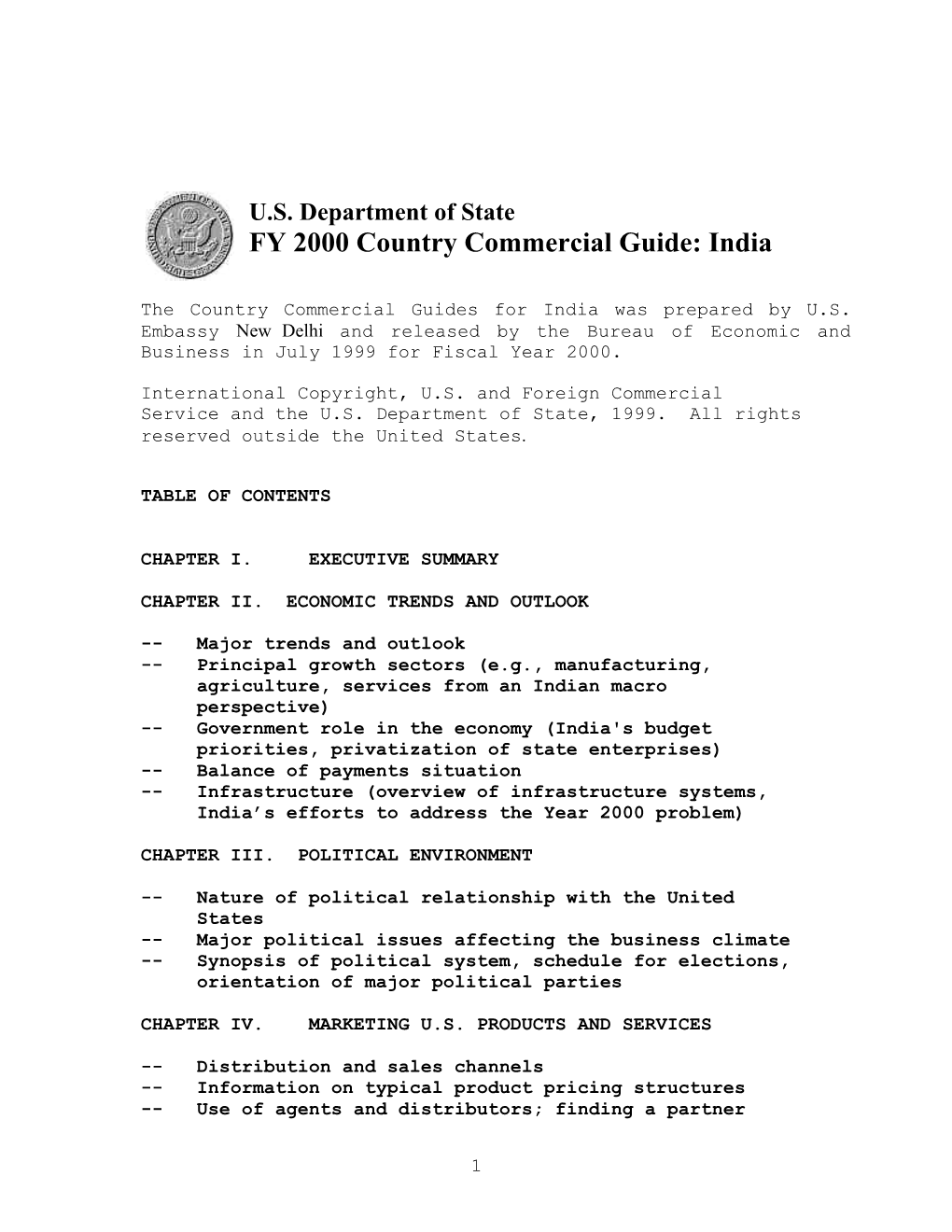 FY 2000 Country Commercial Guide: India