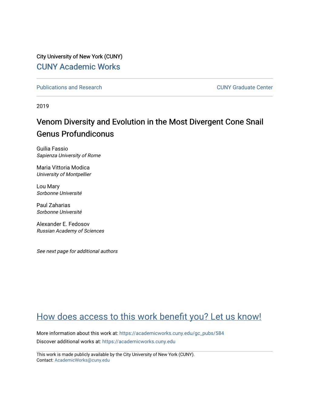 Venom Diversity and Evolution in the Most Divergent Cone Snail Genus Profundiconus