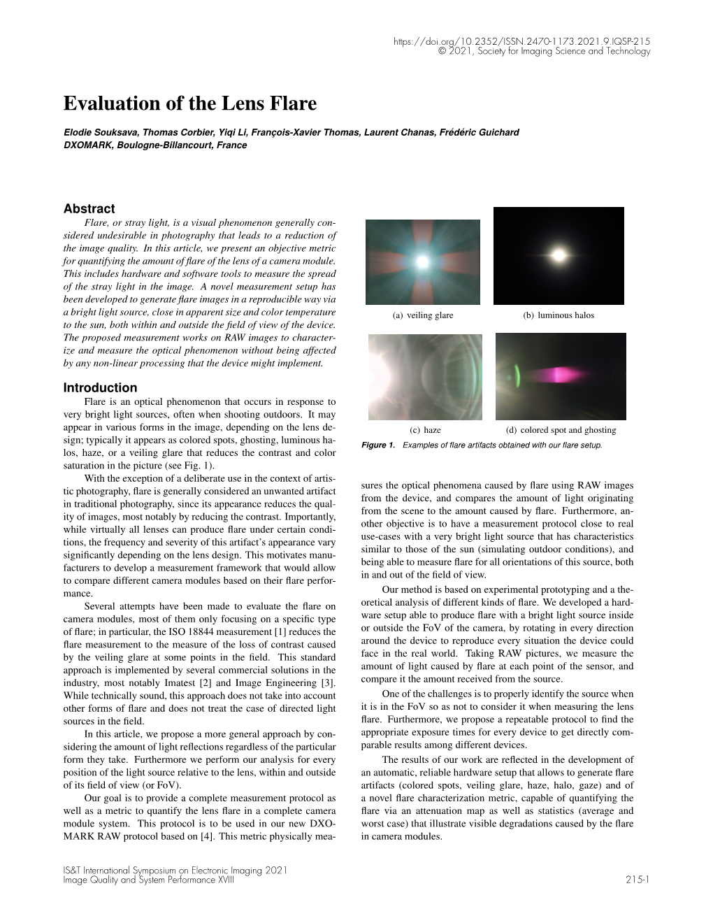 Evaluation of the Lens Flare