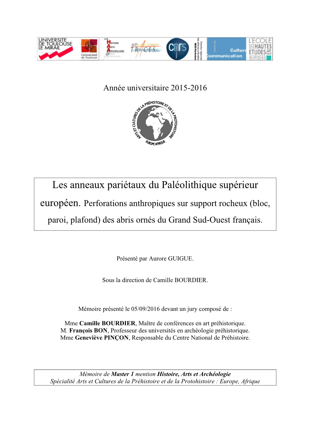 Les Anneaux Pariétaux Du Paléolithique Supérieur Européen