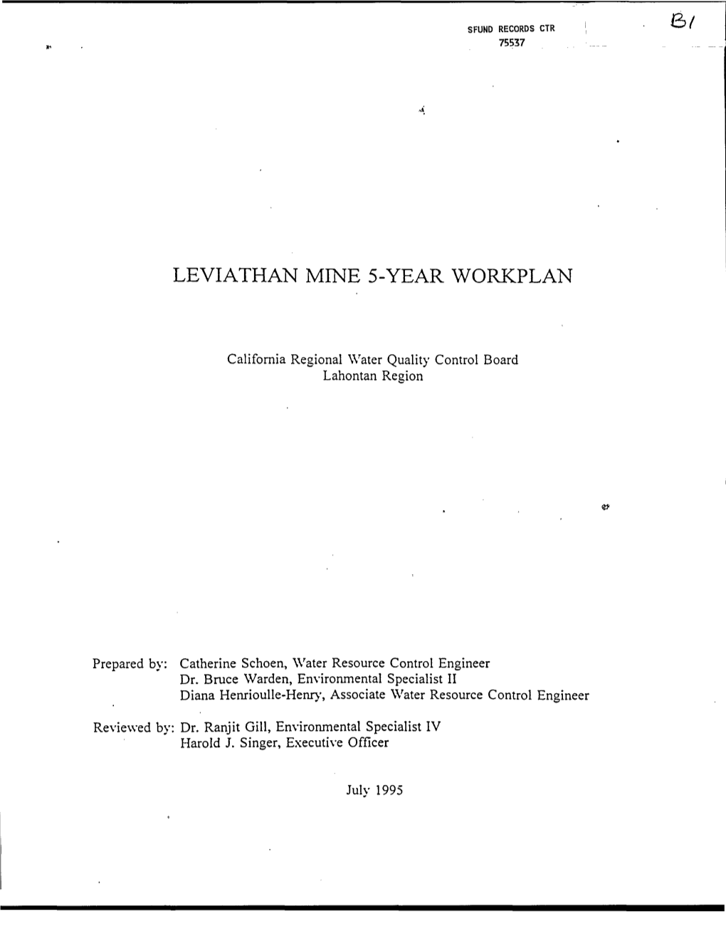 Leviathan Mine 5-Year Workplan