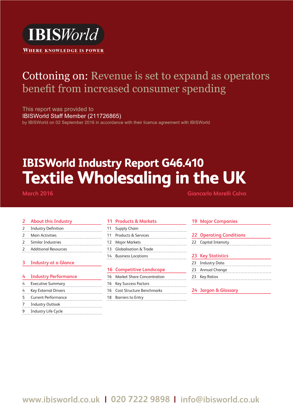 Textile Wholesaling in the UK March 2016 Giancarlo Morelli Calvo