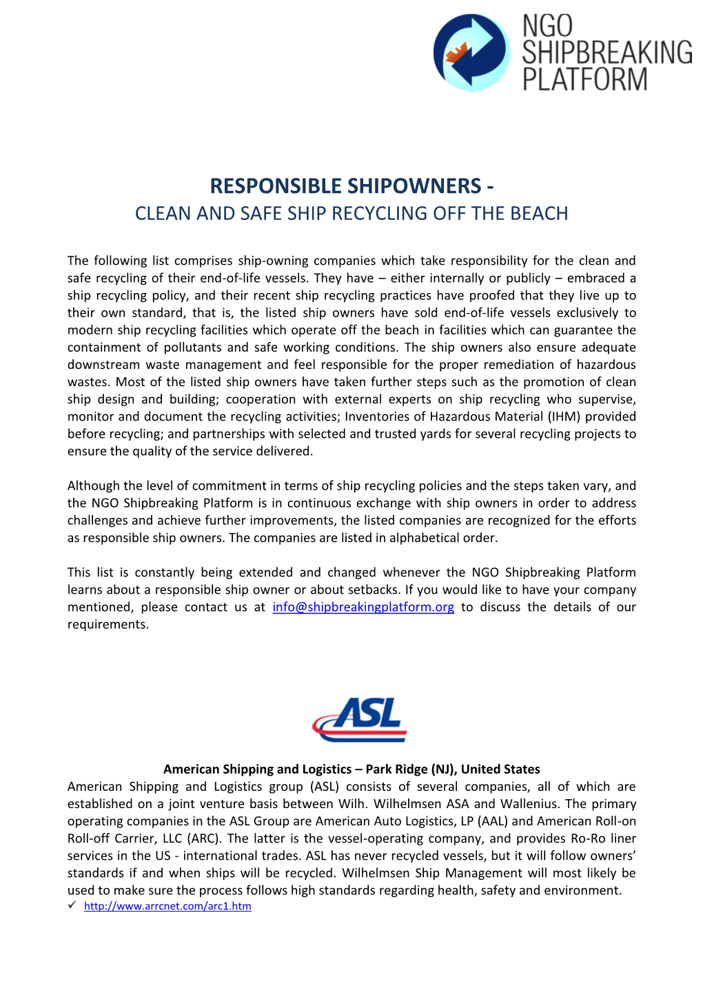 Responsible Shipowners - Clean and Safe Ship Recycling Off the Beach