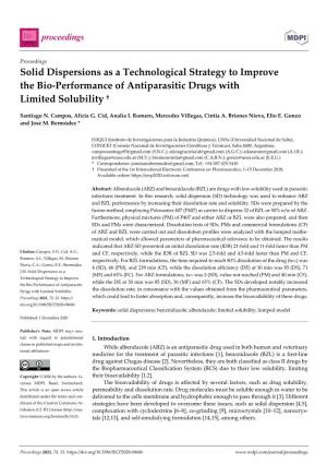 Solid Dispersions As a Technological Strategy to Improve the Bio-Performance of Antiparasitic Drugs with Limited Solubility †