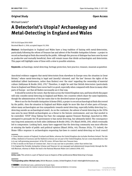 A Detectorist's Utopia? Archaeology and Metal-Detecting in England and Wales