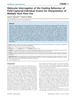 Molecular Interrogation of the Feeding Behaviour of Field Captured Individual Insects for Interpretation of Multiple Host Plant Use