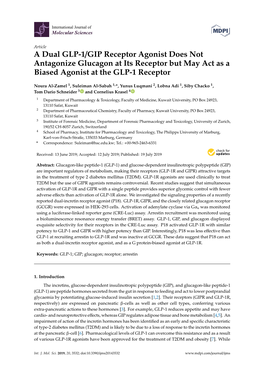 A Dual GLP-1/GIP Receptor Agonist Does Not Antagonize Glucagon at Its Receptor but May Act As a Biased Agonist at the GLP-1 Receptor