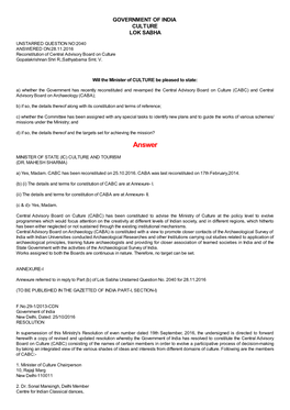 ANSWERED ON:28.11.2016 Reconstitution of Central Advisory Board on Culture Gopalakrishnan Shri R.;Sathyabama Smt