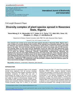 Diversity Complex of Plant Species Spread in Nasarawa State, Nigeria