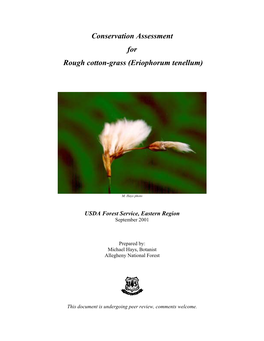 Conservation Assessment for Rough Cotton-Grass (Eriophorum Tenellum)