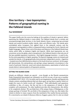 Patterns of Geographical Naming in the Falkland Islands