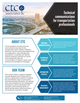 About CTC OUR TEAM Technical Communications for Transportation