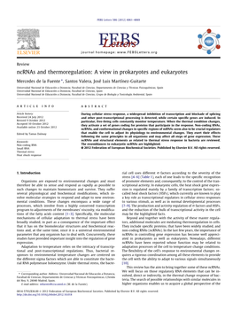 Ncrnas and Thermoregulation: a View in Prokaryotes and Eukaryotes ⇑ Mercedes De La Fuente , Santos Valera, José Luis Martínez-Guitarte