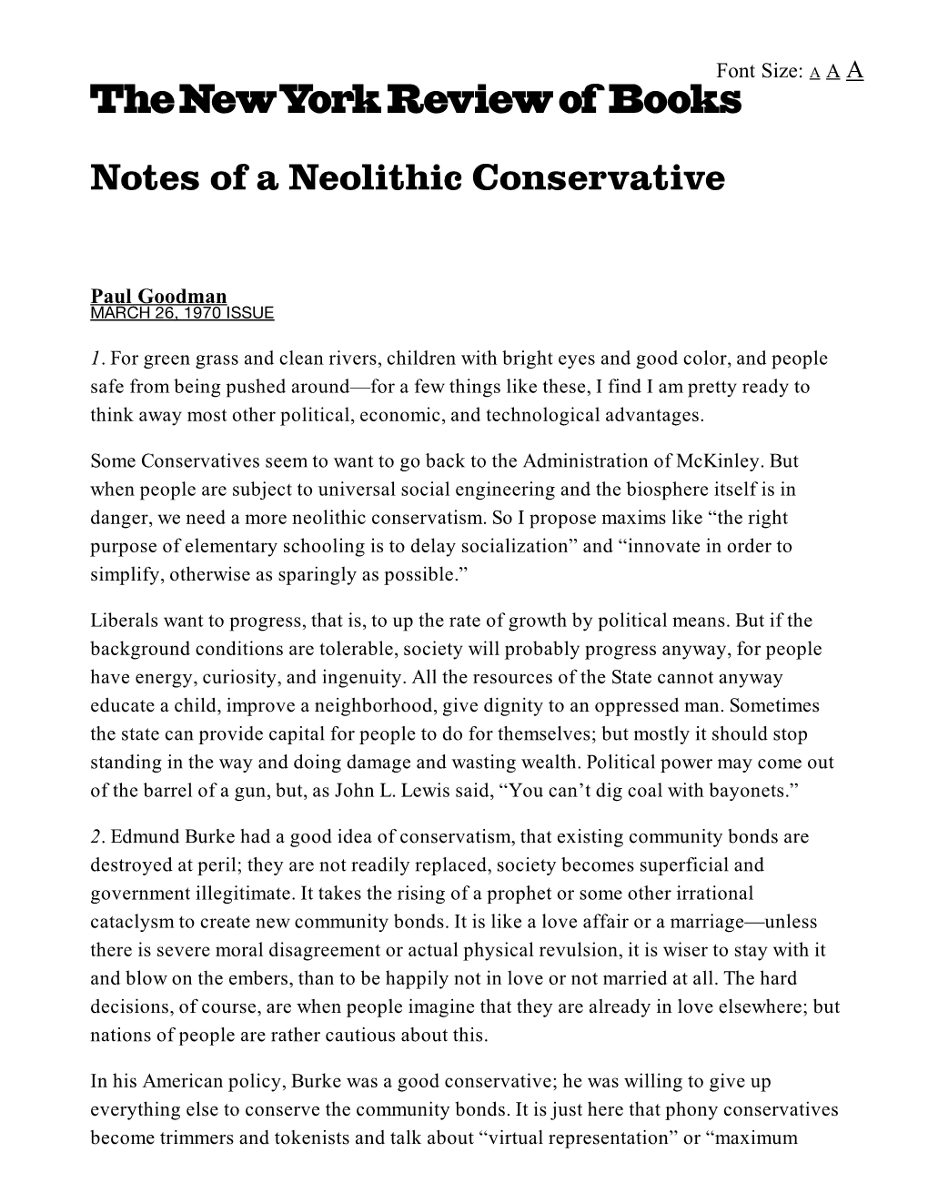 Paul Goodman – Notes of a Neolithic Conservative