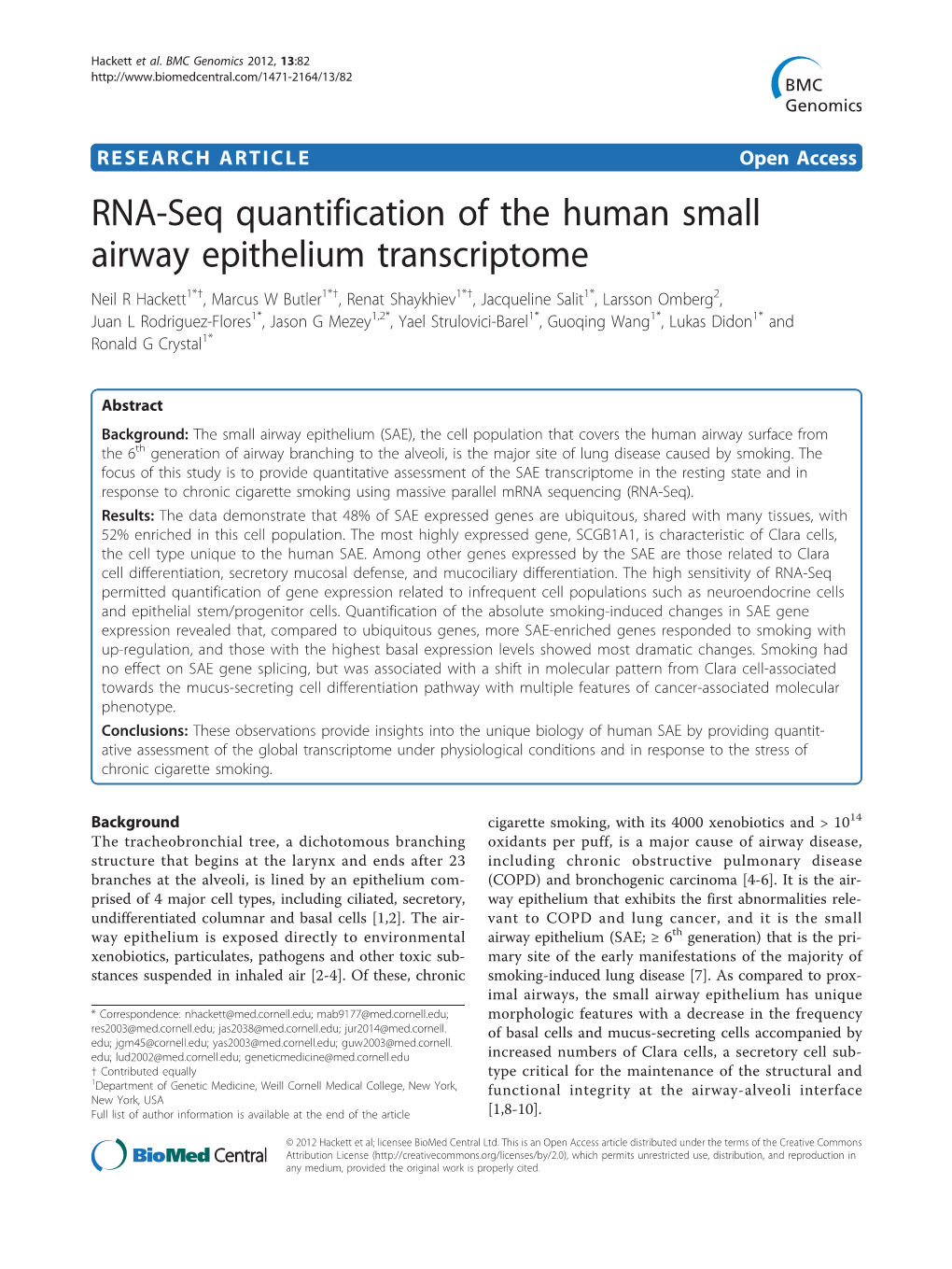 RNA-Seq Quantification of the Human Small Airway Epithelium Transcriptome