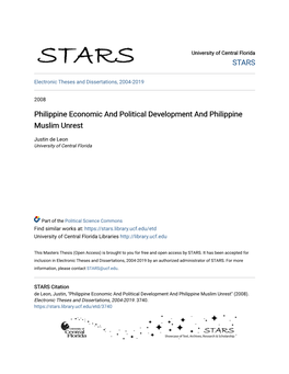 Philippine Economic and Political Development and Philippine Muslim Unrest