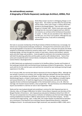 A Biography of Sheila Haywood, Landscape Architect, ARIBA, FILA