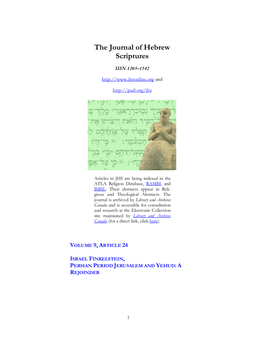 Persian Period Jerusalem and Yehud: a Rejoinder