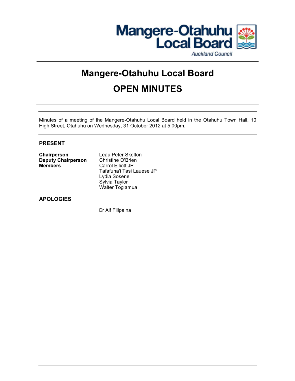 Mangere-Otahuhu Local Board Minutes