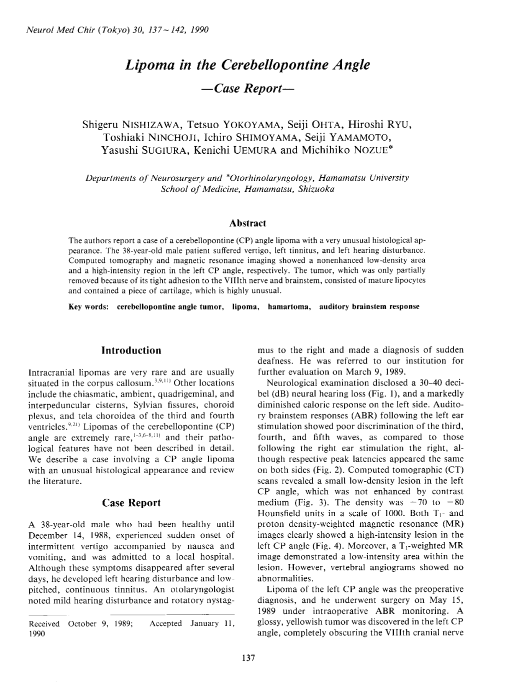 Lipoma in the Cerebellopontine Angle -Case Report