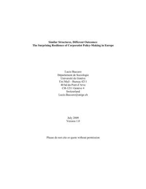 Similar Structures, Different Outcomes: the Surprising Resilience of Corporatist Policy-Making in Europe