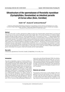 Cyclophyllidea, Davaineidae) an Intestinal Parasite Stefański of Corvus Albus (Aves, Corvidae)