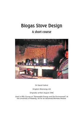 Biogas Stove Design: a Short Course