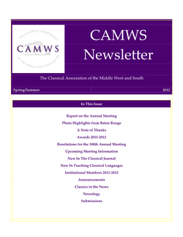 CAMWS Newsletter Spring 2012.Pdf