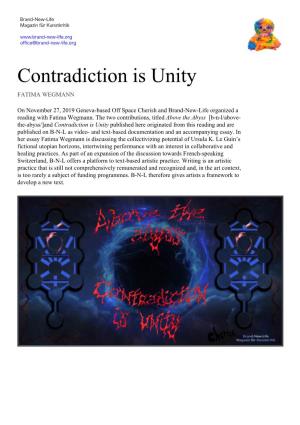 Contradiction Is Unity FATIMA WEGMANN