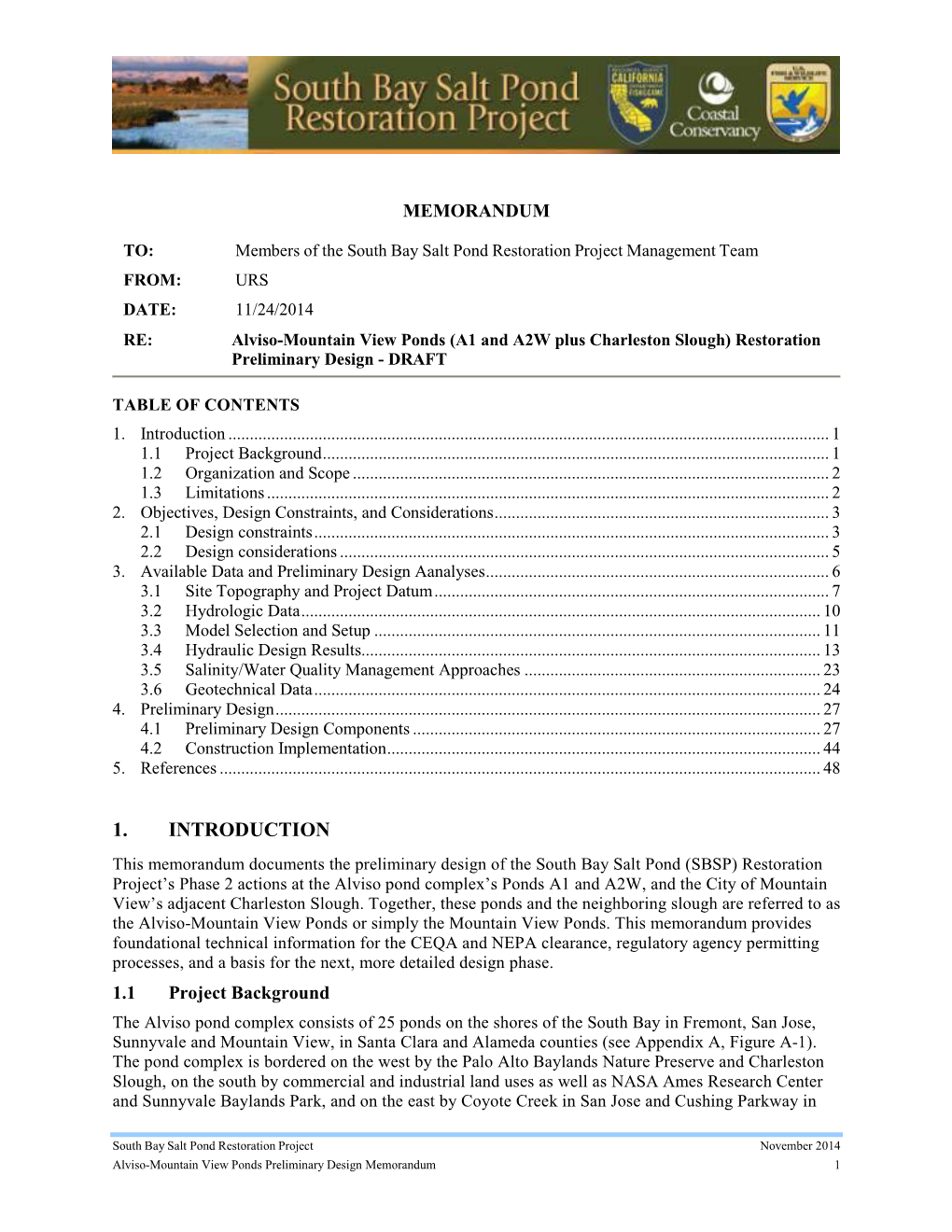 Alviso-Mountain View Ponds (A1 and A2W Plus Charleston Slough) Restoration Preliminary Design - DRAFT