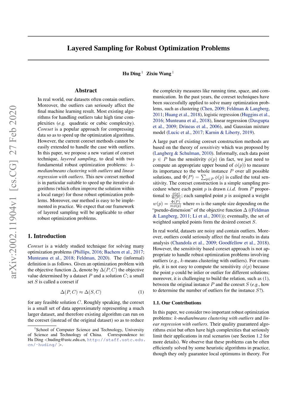 Layered Sampling for Robust Optimization Problems