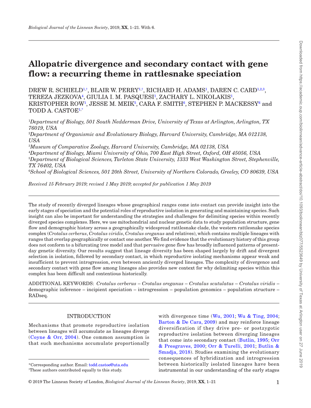 Schield and Perry Et Al. 2019 Biol J Linn