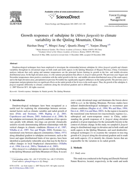 Growth Responses of Subalpine Fir (Abies Fargesii) to Climate Variability