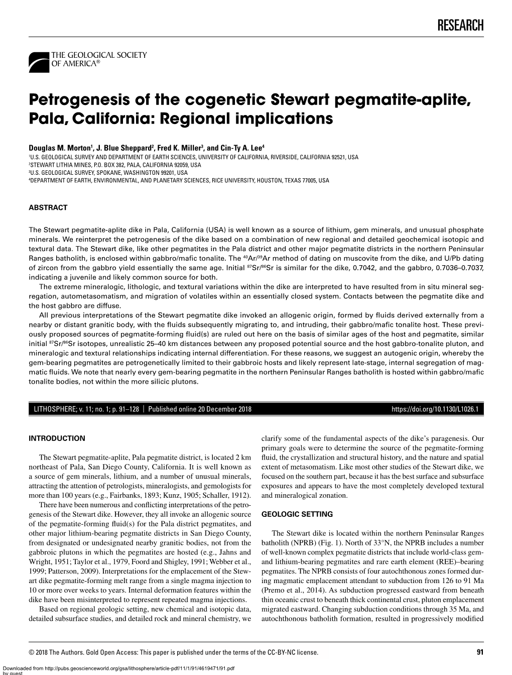 RESEARCH Petrogenesis of the Cogenetic Stewart Pegmatite-Aplite