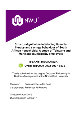 Structural Guideline Interfacing Financial Literacy and Savings Behaviour of South African Households: a Study of Tshwane and Mahikeng Municipality Employees