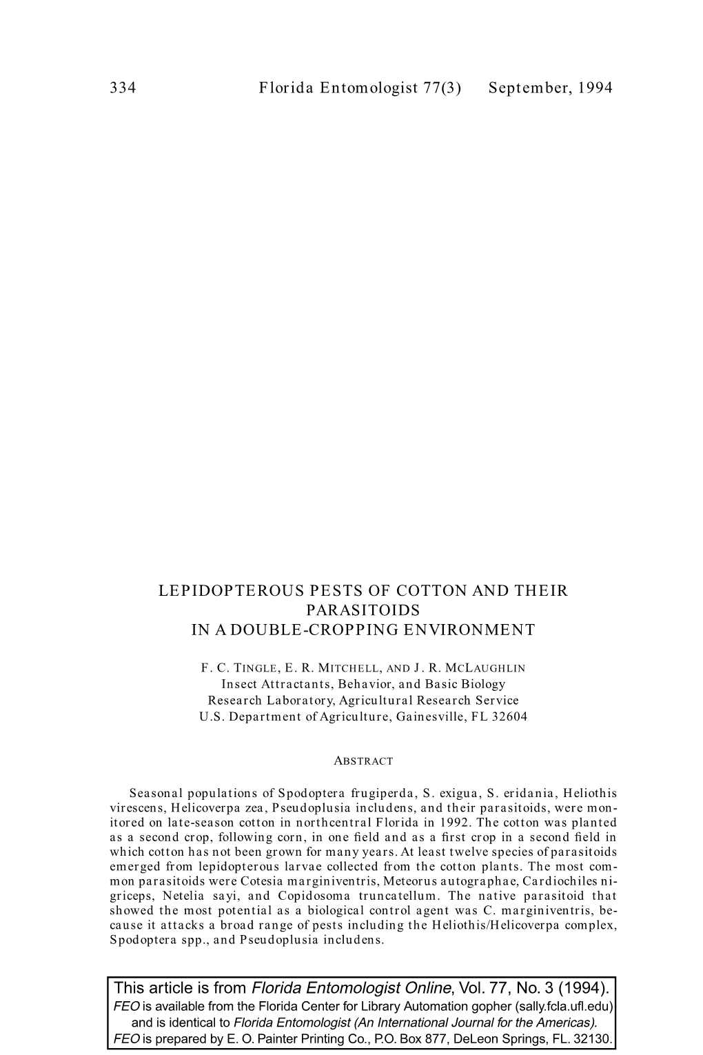 334 Florida Entomologist 77(3) September, 1994