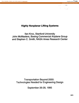 Highly Nonplanar Lifting Systems Ilan Kroo, Stanford University John