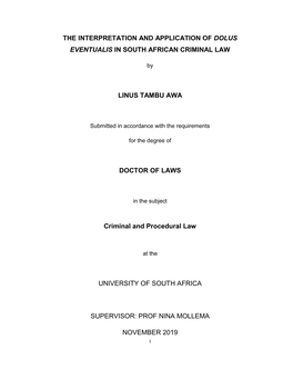 Dolus Eventualis in South African Criminal Law