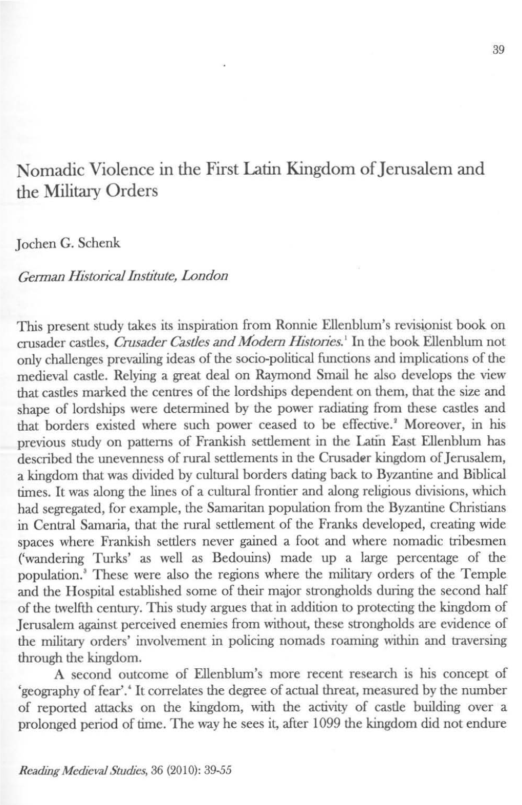 Nomadic Violence in the First Latin Kingdom of Jerusalem and The