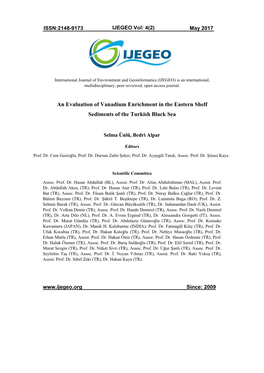 An Evaluation of Vanadium Enrichment in the Eastern Shelf Sediments of the Turkish Black Sea