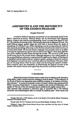 Amenhotep II and the Historicity of the Exodus-Pharaoh 83